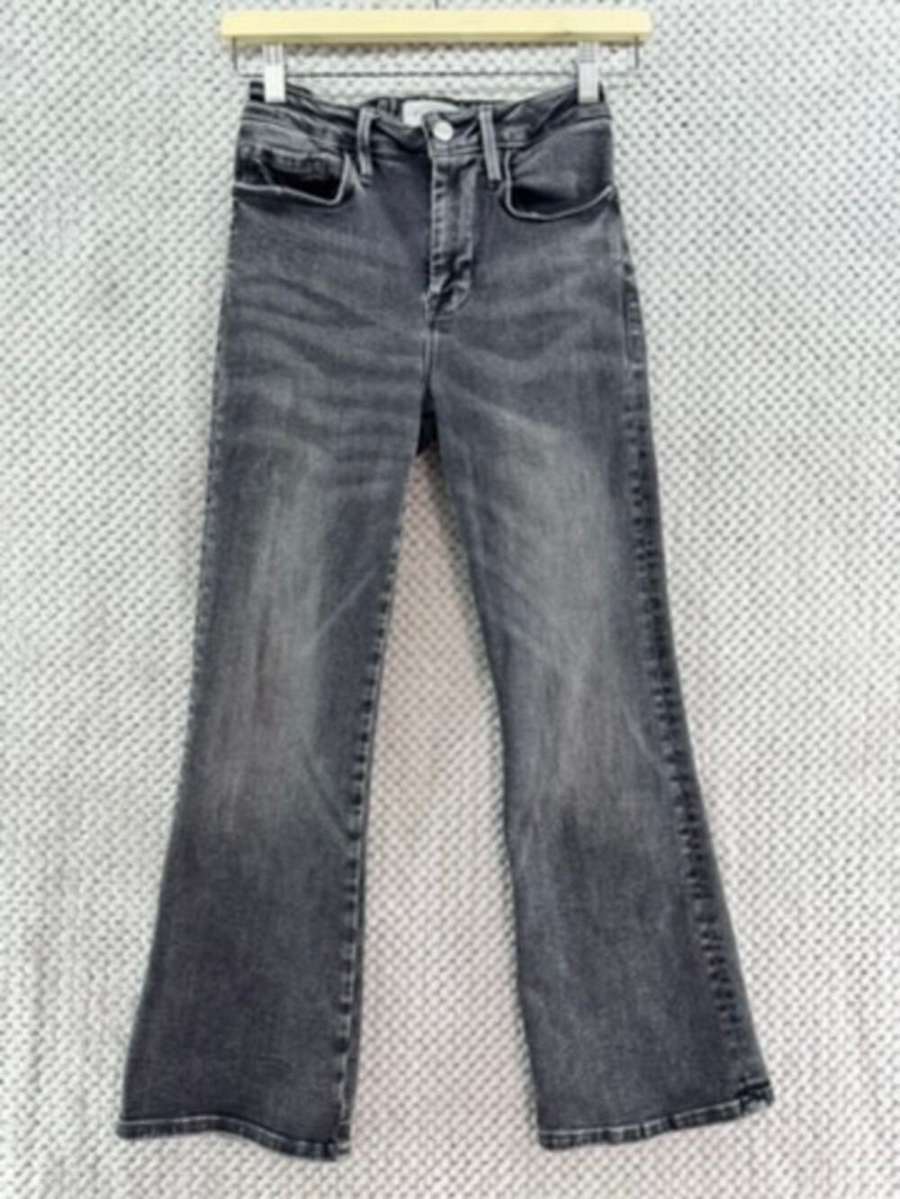 FRAME Le One Crop Mini Boot Jeans Girls 7 Charcoal Gray Stretchy Denim
